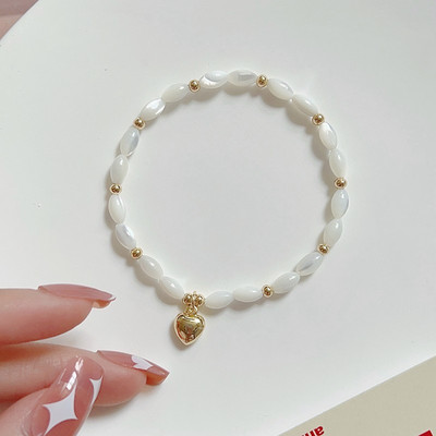 Pašdarināta dabīgā apvalka elastīga rokassprādze ar pērlītēm sievišķīga temperamenta vienkārša plāna ķēdes locītava valkāšana šarms rotaslietas dāvanas