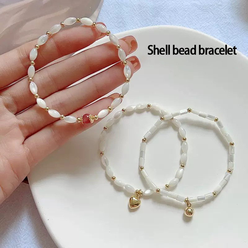 Pašdarināta dabīgā apvalka elastīga rokassprādze ar pērlītēm sievišķīga temperamenta vienkārša plāna ķēdes locītava valkāšana šarms rotaslietas dāvanas