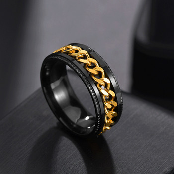 Western Fashion Simple Design Περιστρεφόμενο Δαχτυλίδι Αλυσίδας Ασημί Μαύρο Χρυσό Χρώμα Τιτανίου Δαχτυλίδια για Άντρες Γυναικεία