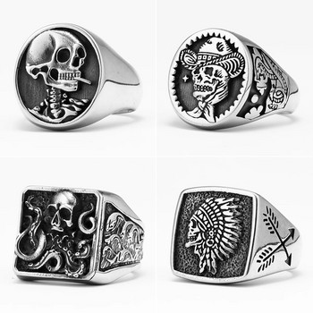 Skull Chief Cowboy Monster Мъжки пръстени от неръждаема стомана Дамски бижута Vintage Punk Cool Stuff Модни аксесоари Подарък на едро