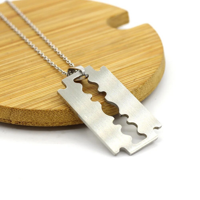 Uniszex rozsdamentes egyedi acél borotvapenge formájú medál nyaklánc férfi hip-hop dog nyakláncok vadonatúj női medálok