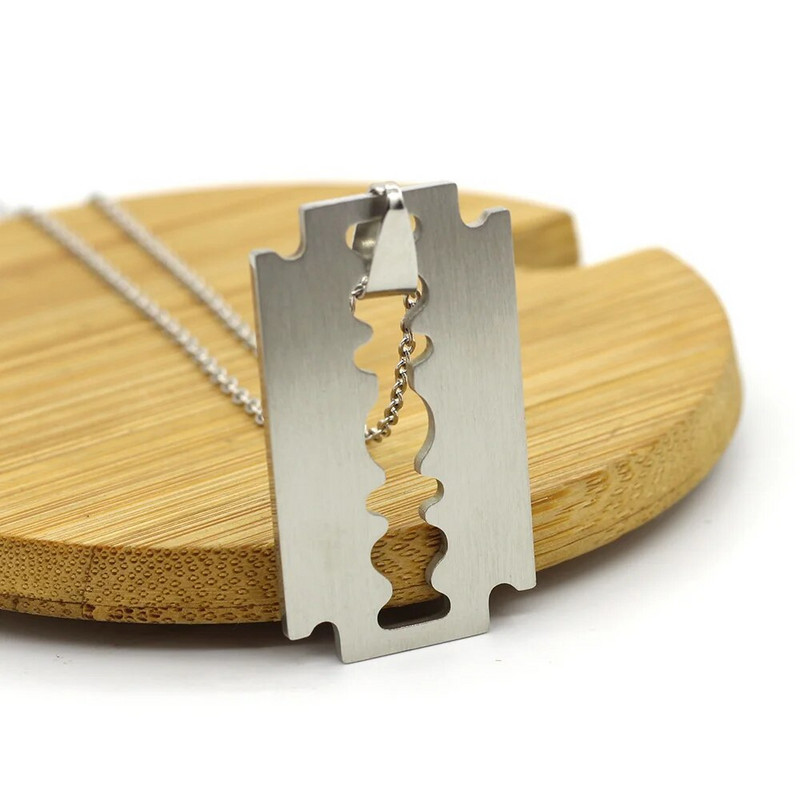 Uniszex rozsdamentes egyedi acél borotvapenge formájú medál nyaklánc férfi hip-hop dog nyakláncok vadonatúj női medálok