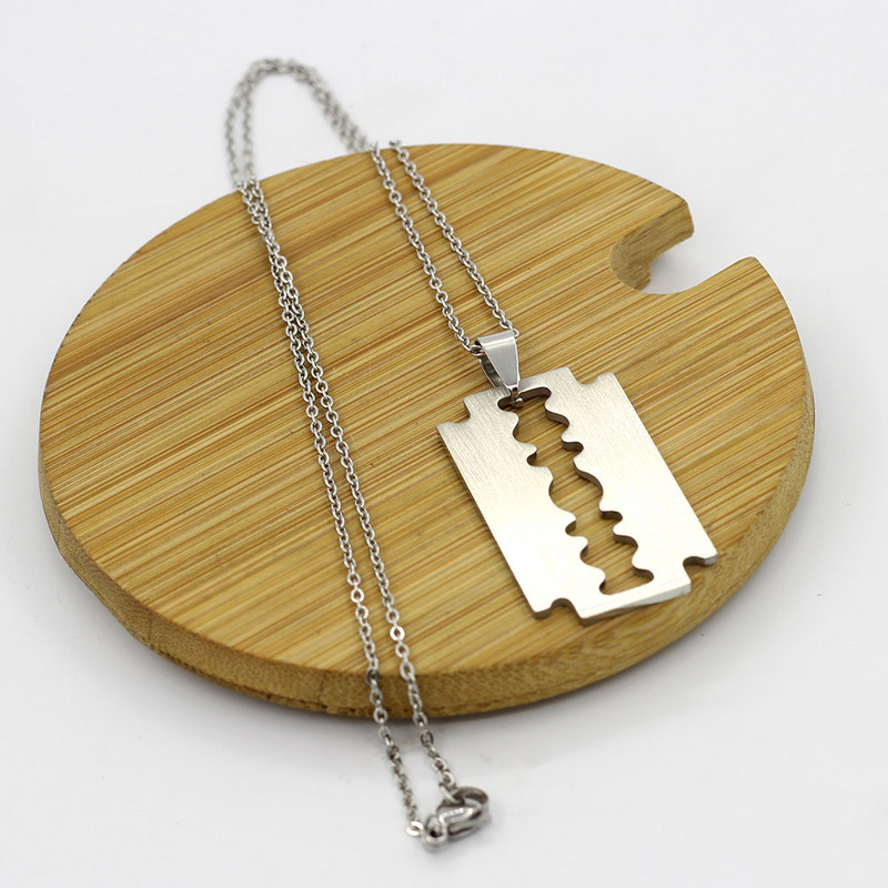 Uniszex rozsdamentes egyedi acél borotvapenge formájú medál nyaklánc férfi hip-hop dog nyakláncok vadonatúj női medálok
