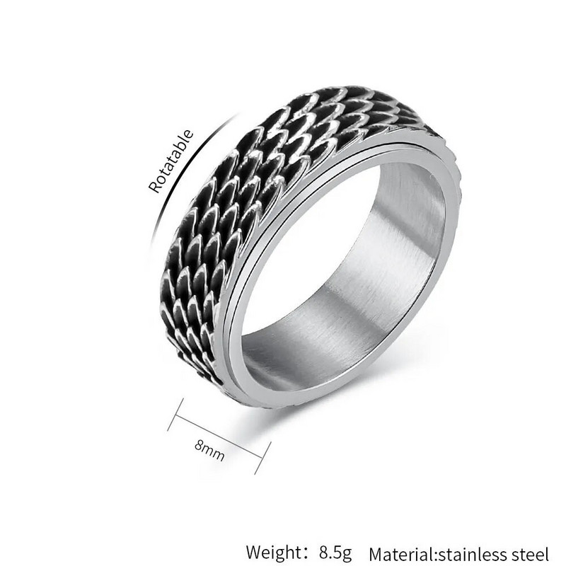Vintage Δαχτυλίδι Dragon Scale for Men Punk Personality Περιστρεφόμενο δαχτυλίδι από ατσάλι τιτανίου που ανακουφίζει από το άγχος Δώρο κοσμημάτων χονδρικής