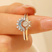 YILUOCD Sparkling Sun and Moon Adjustable Couple Rings CZ Open Promise Ring 2024 New Style Stackable κοσμήματα αρραβώνων