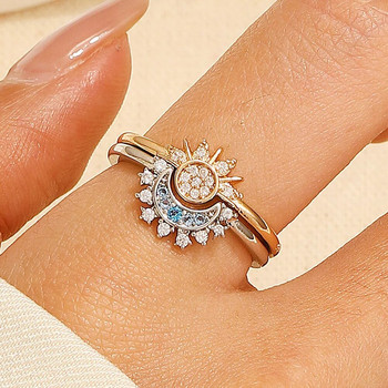 YILUOCD Sparkling Sun and Moon Adjustable Couple Rings CZ Open Promise Ring 2024 New Style Stackable κοσμήματα αρραβώνων