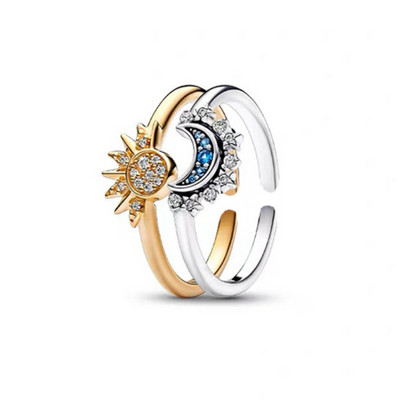 YILUOCD Sparkling Sun and Moon Adjustable Couple Rings CZ Open Promise Ring 2024 New Style Stackable κοσμήματα αρραβώνων
