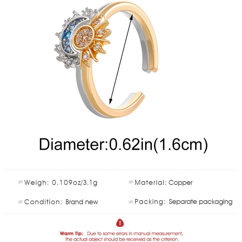 YILUOCD Sparkling Sun and Moon Adjustable Couple Rings CZ Open Promise Ring 2024 New Style Stackable κοσμήματα αρραβώνων