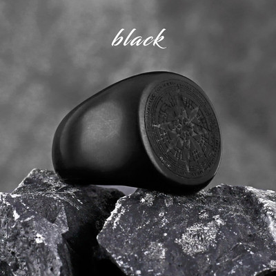 Kompass Pasaules karte Melns vīriešu gredzens panks hiphops vienkāršs nerūsējošā tērauda vīriešu gredzenu aksesuāri rotaslietas radošas dāvanas vairumtirdzniecība