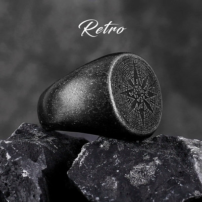 Kompass Pasaules karte Melns vīriešu gredzens panks hiphops vienkāršs nerūsējošā tērauda vīriešu gredzenu aksesuāri rotaslietas radošas dāvanas vairumtirdzniecība