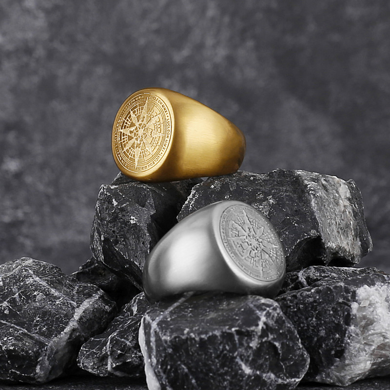 Kompass Pasaules karte Melns vīriešu gredzens panks hiphops vienkāršs nerūsējošā tērauda vīriešu gredzenu aksesuāri rotaslietas radošas dāvanas vairumtirdzniecība