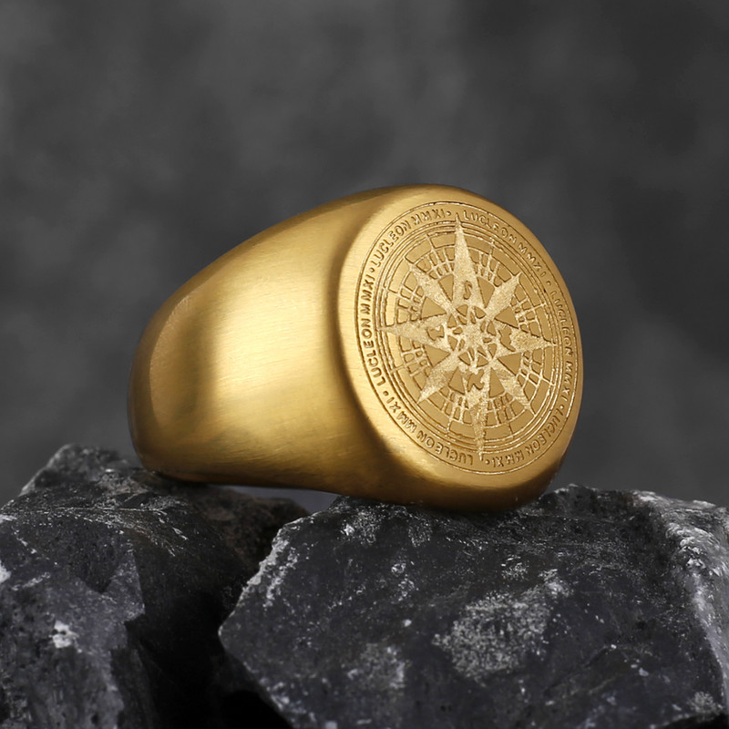 Kompass Pasaules karte Melns vīriešu gredzens panks hiphops vienkāršs nerūsējošā tērauda vīriešu gredzenu aksesuāri rotaslietas radošas dāvanas vairumtirdzniecība