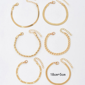 6 τμχ/Σετ Μοδάτα Βραχιόλια με Χοντρή Αλυσίδα Σετ Γυναικεία Χρυσό Χρώμα Ασημί Χρώμα Μεταλλικό Φίδι Twist Βραχιόλι Πανκ Κοσμήματα