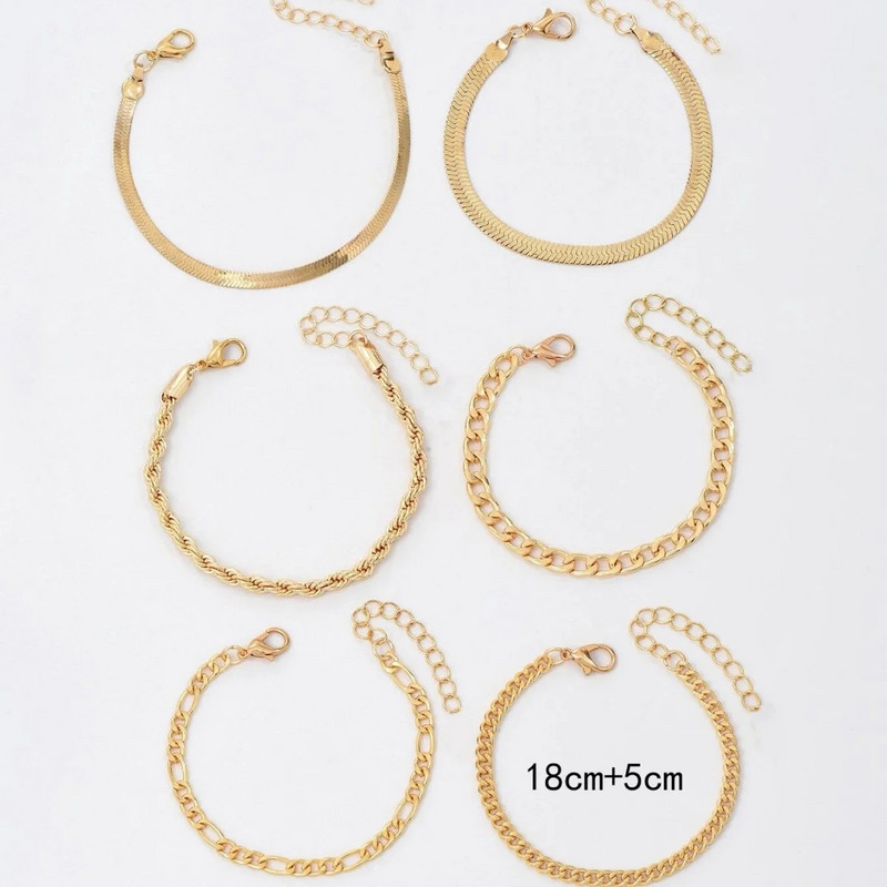6 db/Szett Divat vastag láncszem karkötő szett női arany színű ezüst színű fém kígyó lánc csavar karkötő punk ékszer