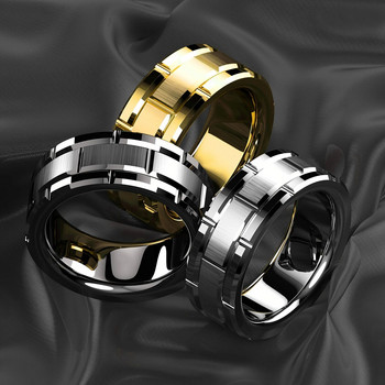 Модни 8 мм тухлени пръстени от неръждаема стомана за мъже, черни матирани двойни канали, мъжки годежни пръстени, брачна лента, бижута