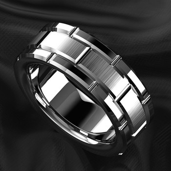 Модни 8 мм тухлени пръстени от неръждаема стомана за мъже, черни матирани двойни канали, мъжки годежни пръстени, брачна лента, бижута