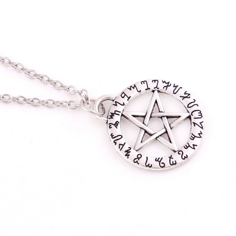 WITCH RŪNA PENTAKLIS Kulons, melns ādas virvju ķēdes kaklarotas ar zvaigzni