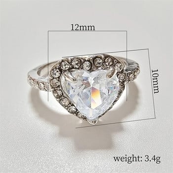 Γυναικεία δαχτυλίδια αρραβώνων καρδιά σε κλασικό ασημί χρώμα Λευκό Κόκκινο CZ Stone Inlay Delicacy Μόδα Κοσμήματα Δώρο Γάμου