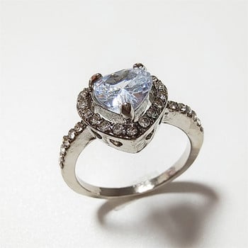 Обикновени класически сребърни годежни пръстени със сърце Дамски бял червен CZ камък Инкрустация Деликатес Модни бижута Подарък за сватбено парти