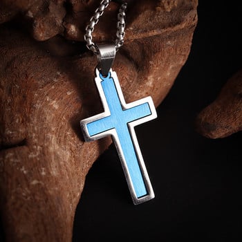 Ανδρικό γυναικείο κλασικό κολιέ από ανοξείδωτο ατσάλι Απλό μπλε σταυρό Κοσμήματα Χριστιανικής προσευχής φυλαχτό