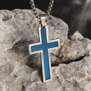 Ανδρικό γυναικείο κλασικό κολιέ από ανοξείδωτο ατσάλι Απλό μπλε σταυρό Κοσμήματα Χριστιανικής προσευχής φυλαχτό