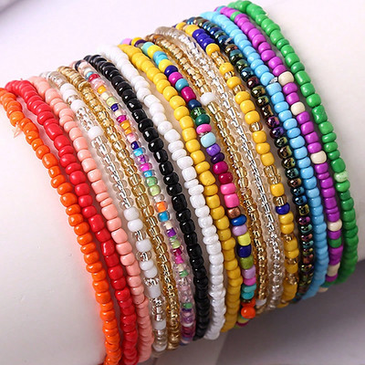 17 τμχ Ελαστικά βραχιόλια με χάντρες Bohemian Stackable Beaded Stretch βραχιόλια Πολύχρωμα Boho βραχιόλια παραλίας Rainbow Handmade Δείτε