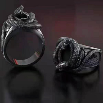MFY Gothic Syle Cool Antique Ασημί χρώμα Exaggerated Animal Double Head Wave Bend Snake Finger Ring for Men Party Jewelry