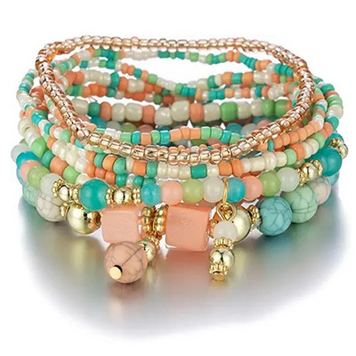 8 tk/komplekt Bohemian käsitööna valmistatud helmestest käevõrude komplekt naiste suvine värviline helmeskett käevõru Käevõru tüdrukutele Boho ehted aksessuaarid