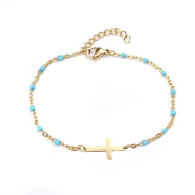 Jaunas modes nerūsējošā tērauda rokassprādzes, kabeļu ķēdes krustojums, zelta emaljas rokassprādzes, rotaslietas sievietēm, dāvanas 18 cm garas, 1 dators