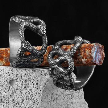 Пръстен с двойна змия 316L мъжки пръстени от неръждаема стомана Животински пънк рок за мъжки ездач Аксесоари за бижута Творчество Подарък на едро