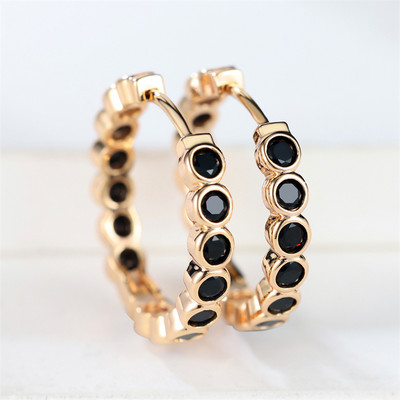 Prabangūs moteriški maži juodi apvalūs auskarai žavūs geltono aukso spalvos madingi cirkonio akmens vestuviniai papuošalai