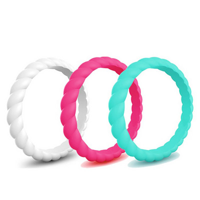 Geedyn 3 мм ширина, размер 4-10, гъвкав плетен 3-цветен силиконов комплект пръстени, спорт за момичета, модни сватбени подаръци