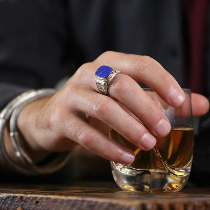 Retro ručno rađeni turski lapis lazuli prstenovi za muškarce Drevni izrezbareni prsten u srebrnoj boji s mističnim cirkonskim umetcima Novi punk motociklistički prsten