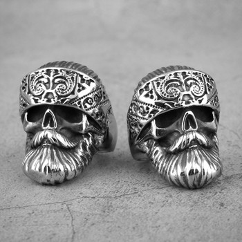 Голяма брада хипи череп мъжки пръстени от неръждаема стомана пънк хип хоп готино за мъжко гадже велосипедист бижута творчество подарък на едро