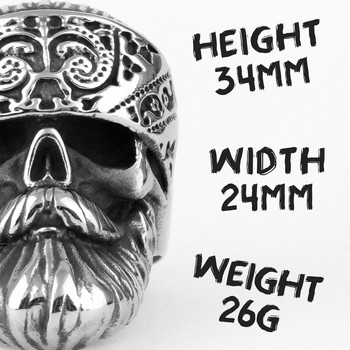 Big Beard Hippie Skull Ανδρικά δαχτυλίδια από ανοξείδωτο ατσάλι πανκ χιπ χοπ δροσερό για άντρες φίλος ποδηλάτης Δώρο δημιουργικότητας κοσμήματα Χονδρική