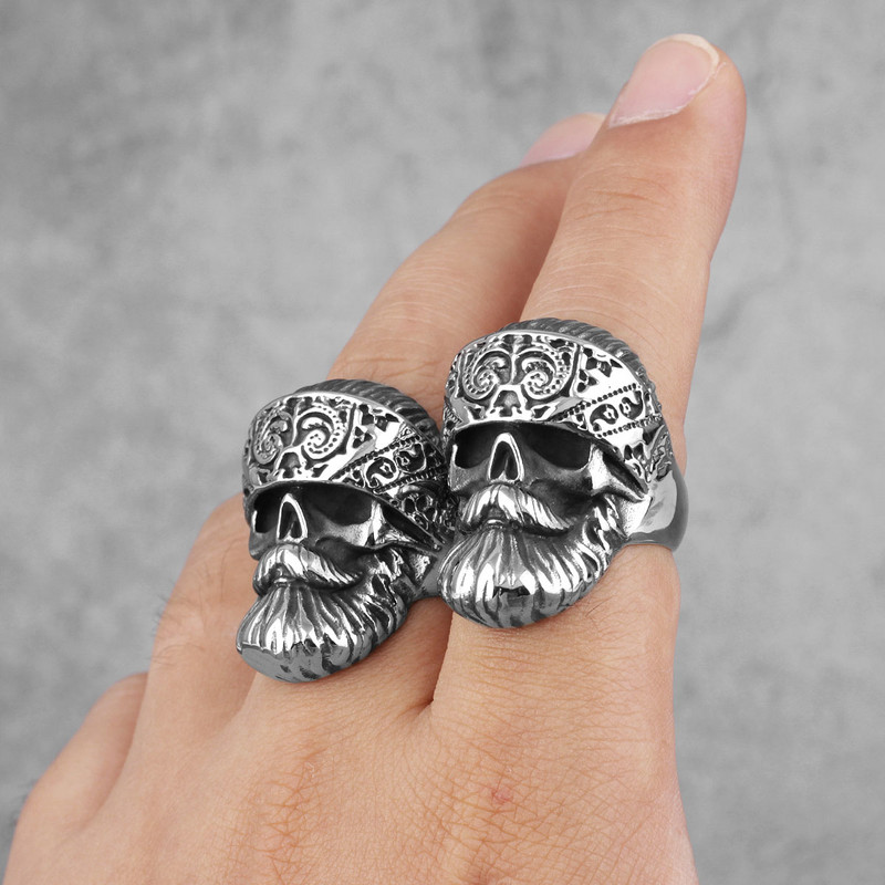 Liela bārda hipija galvaskauss nerūsējošā tērauda vīriešu gredzeni panku hiphops forši vīriešiem, puisim, bikeriem, rotaslietām, radošumam, dāvanu vairumtirdzniecība