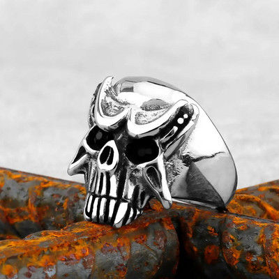 Gothic Punk Satanic Devil Skull Δαχτυλίδι ζώων Vintage Steampunk Ανδρικό δαχτυλίδι Viking από ανοξείδωτο ατσάλι Hiphop μοτοσυκλέτα κοσμήματα ποδηλάτης