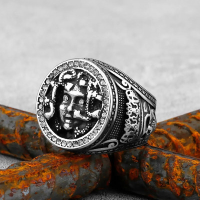 Gothic Punk Satanic Devil Skull Δαχτυλίδι ζώων Vintage Steampunk Ανδρικό δαχτυλίδι Viking από ανοξείδωτο ατσάλι Hiphop μοτοσυκλέτα κοσμήματα ποδηλάτης