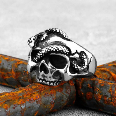 Gothic Punk Satanic Devil Skull Δαχτυλίδι ζώων Vintage Steampunk Ανδρικό δαχτυλίδι Viking από ανοξείδωτο ατσάλι Hiphop μοτοσυκλέτα κοσμήματα ποδηλάτης