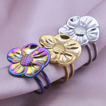GLOWCAT Красиви пръстени с цветя за дамски аксесоари Трицветен пръстен от неръждаема стомана Двуслоен отворен регулируем бижу Подарък