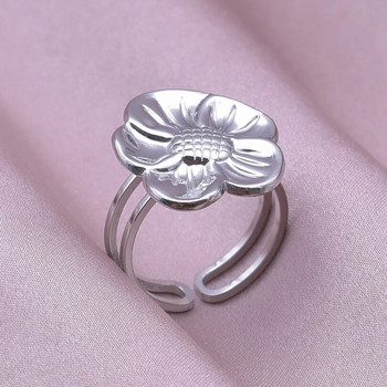 GLOWCAT Όμορφα δαχτυλίδια λουλουδιών για γυναικεία αξεσουάρ Τρίχρωμο δαχτυλίδι από ανοξείδωτο ατσάλι Διπλής στρώσης Ανοιχτό ρυθμιζόμενο δώρο κοσμήματος