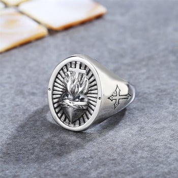 Винтидж мъжки Sacred Heart of Jesus Cross пръстен Пънк 316L пръстен от неръждаема стомана за мъже жени ретро амулет християнски бижута