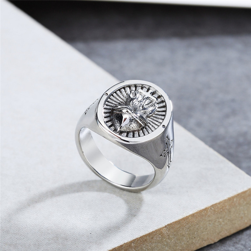 Vintage meeste Püha Jeesuse Süda Risti Ring Punk 316L Roostevabast Terasest Sõrmus Meestele Naiste Retro Amulett Kristlikud Ehted
