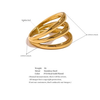 Yhpup Неръждаема стомана Геометрични кухи многослойни широки пръстени с метална текстура Водоустойчиви ежедневни прости стилни златни бижута за жени