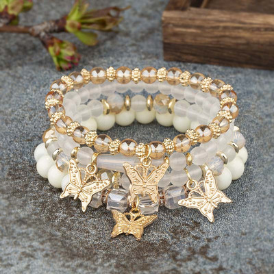 4Gb Bohemian Butterfly Charm Rokassprādzes Komplekts Sievietēm Kristāla Pērlītes Ķēdes Rokassprādze Sieviešu Modes Ballīte Juvelierizstrādājumi Dāvana