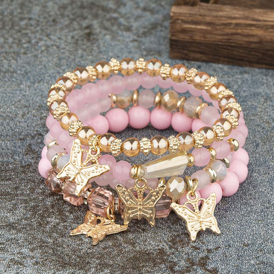 4Gb Bohemian Butterfly Charm Rokassprādzes Komplekts Sievietēm Kristāla Pērlītes Ķēdes Rokassprādze Sieviešu Modes Ballīte Juvelierizstrādājumi Dāvana