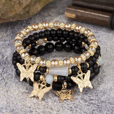 4Gb Bohemian Butterfly Charm Rokassprādzes Komplekts Sievietēm Kristāla Pērlītes Ķēdes Rokassprādze Sieviešu Modes Ballīte Juvelierizstrādājumi Dāvana