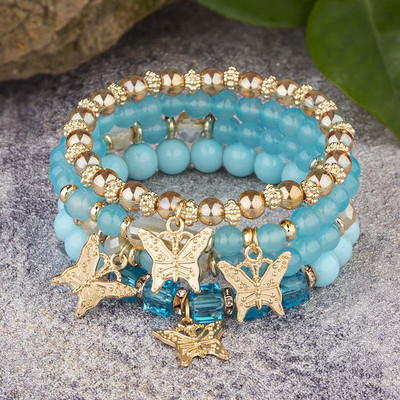 4Gb Bohemian Butterfly Charm Rokassprādzes Komplekts Sievietēm Kristāla Pērlītes Ķēdes Rokassprādze Sieviešu Modes Ballīte Juvelierizstrādājumi Dāvana