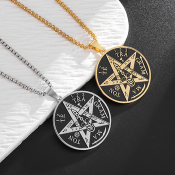 Vintage μενταγιόν Wiccan Pentagram Εβραϊκό εβραϊκό κοσμήματα από ανοξείδωτο χάλυβα τεσσάρων γραμμάτων Κολιέ φυλαχτό γοητείας για άνδρες
