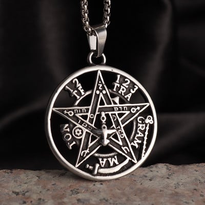 Vintage Wiccan Pentagram kulons ebreju ebreju četru burtu nerūsējošā tērauda rotaslietas vīriešiem, šarmanta amuleta kaklarota